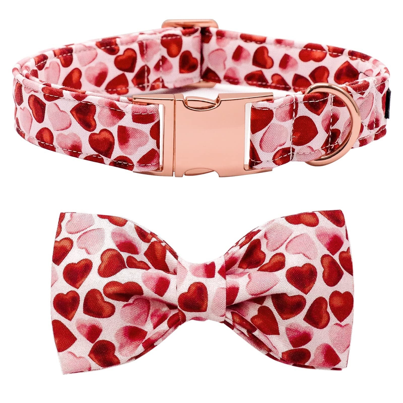 Valentine's Day Dog Collar with Bow - Adjustable Red Love Hearts for Small Dogs1
