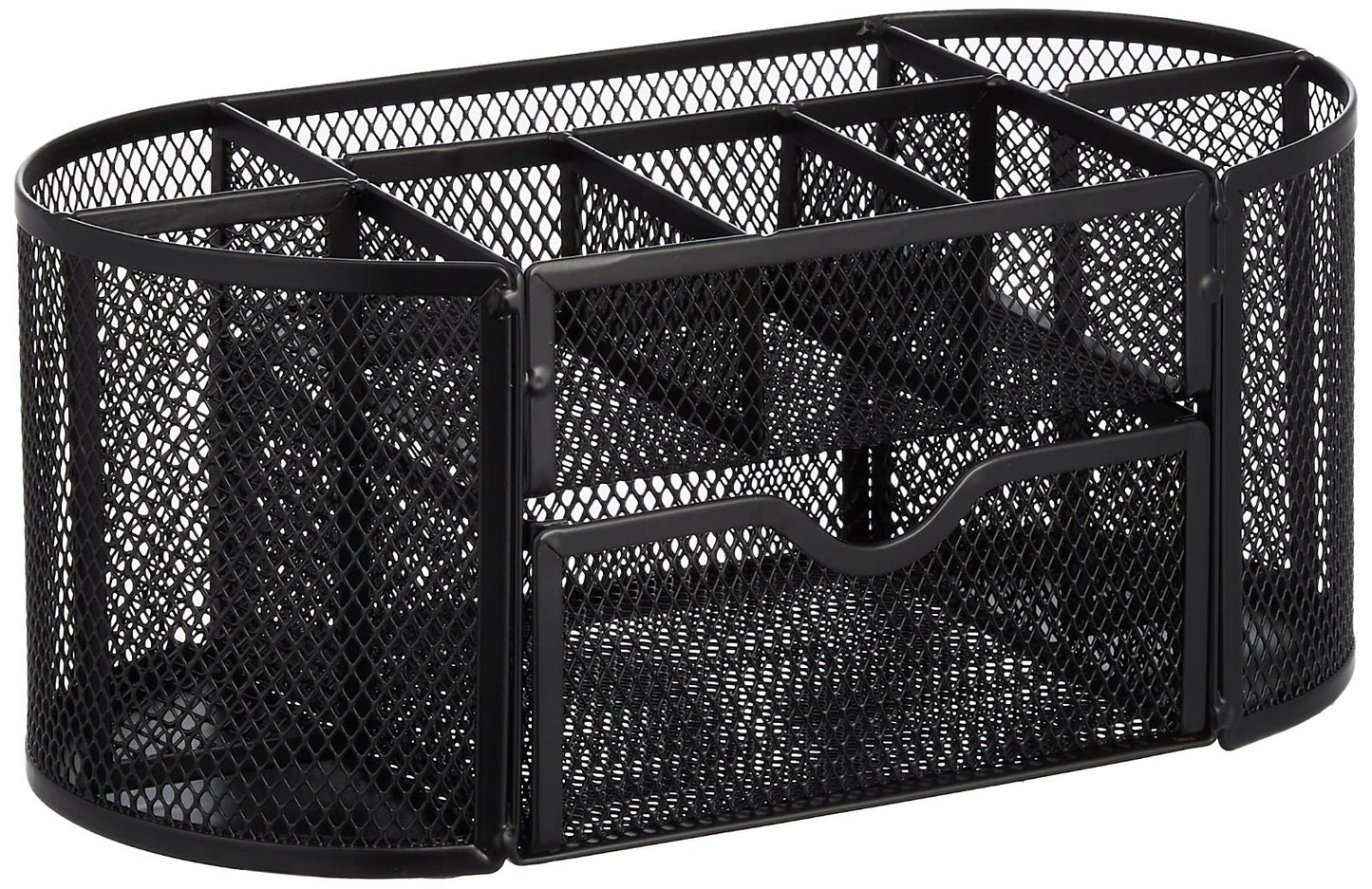 Mesh Desk Organizer with Pen Holder, Pullout Drawer, Office Caddy   Black 9.25"x1