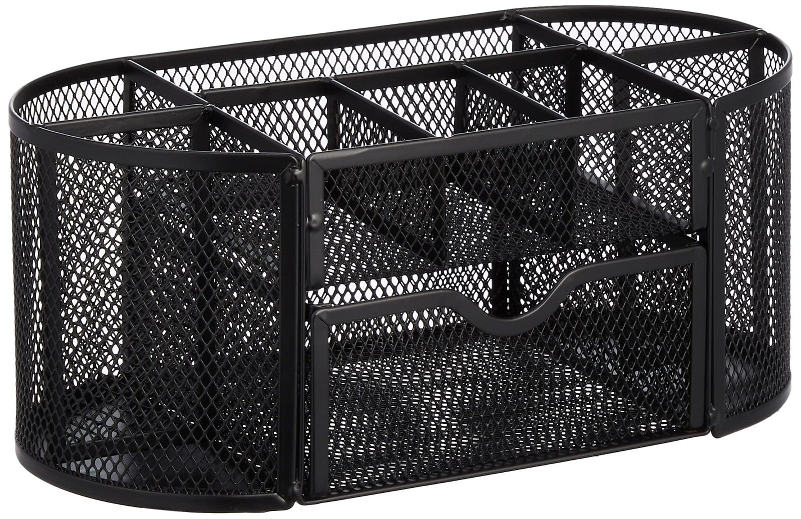 Mesh Desk Organizer with Pen Holder, Pullout Drawer, Office Caddy   Black 9.25"x1