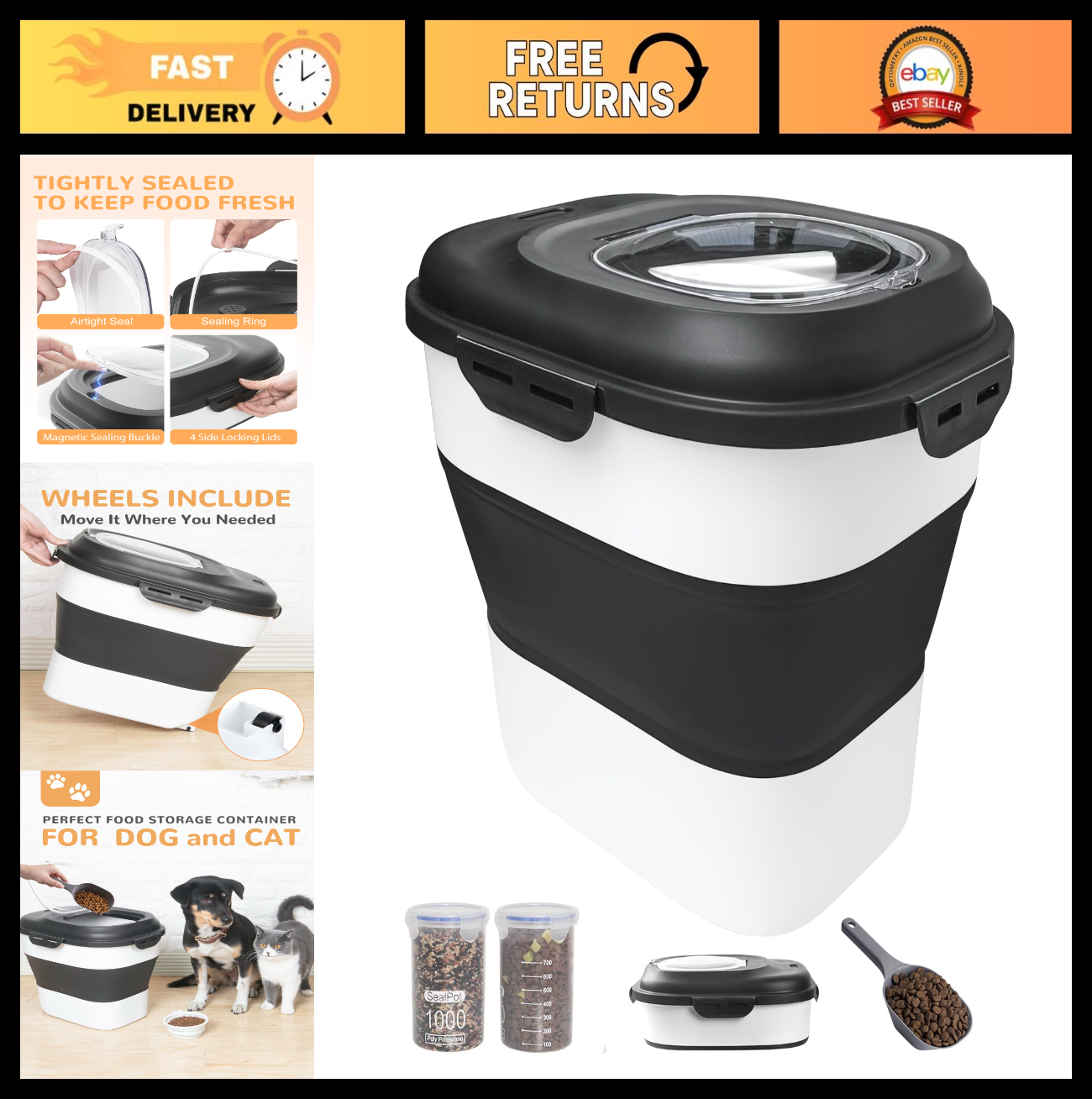 Collapsible Dog Food Storage Container - 30-35 Lbs Capacity, Airtight & Durable0
