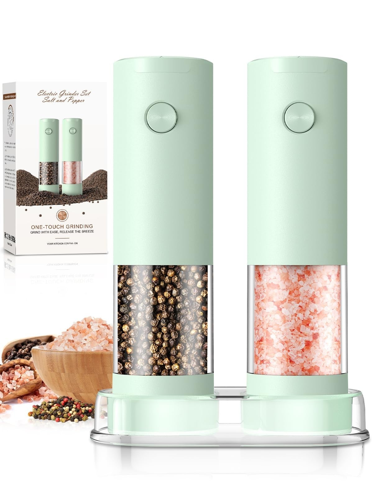 Automatic Electric Salt & Pepper Grinder Set   Adjustable Coarseness, LED, Large1