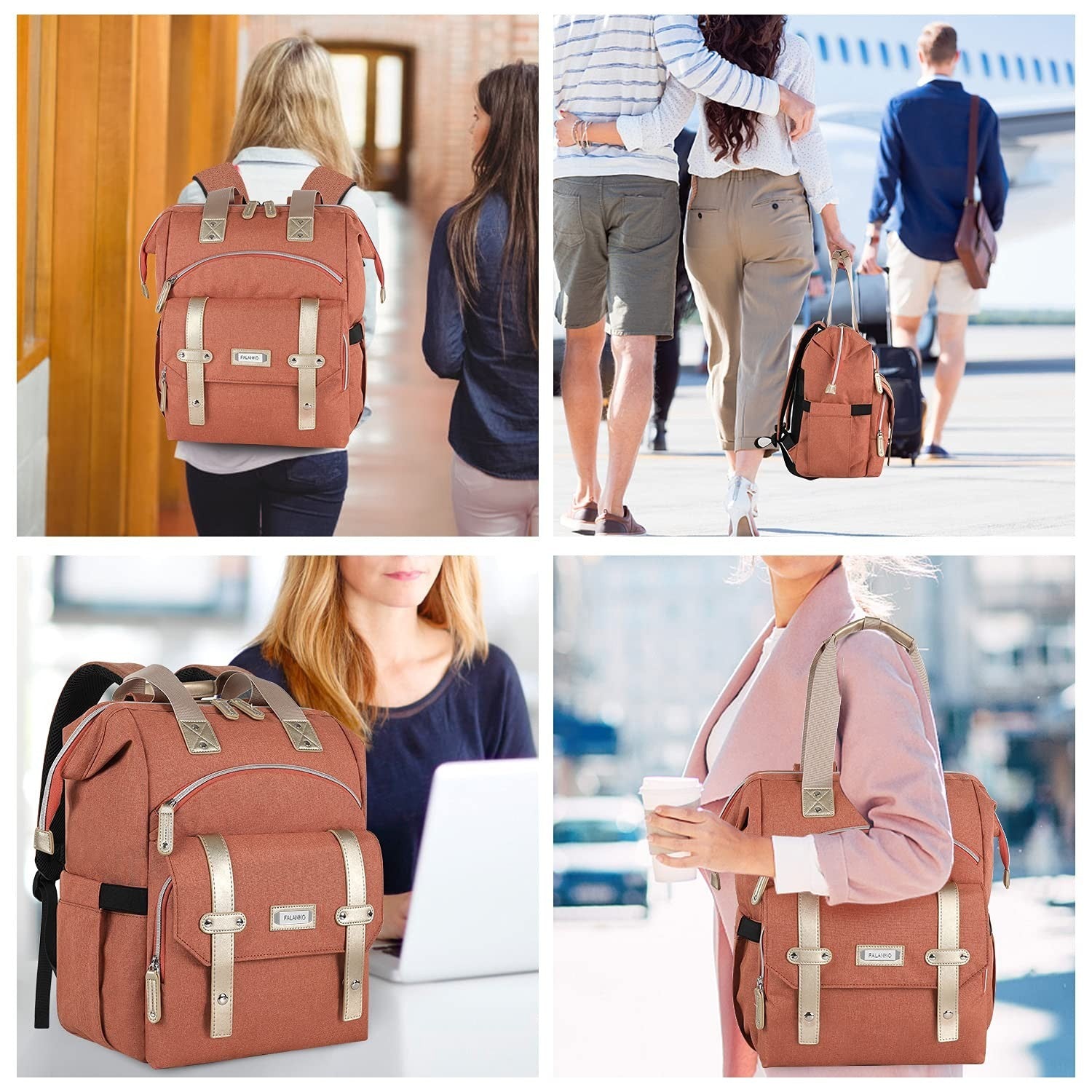 Waterproof 15.6" Laptop Backpack for Women, Large School Bag, RFID Anti Theft Or6