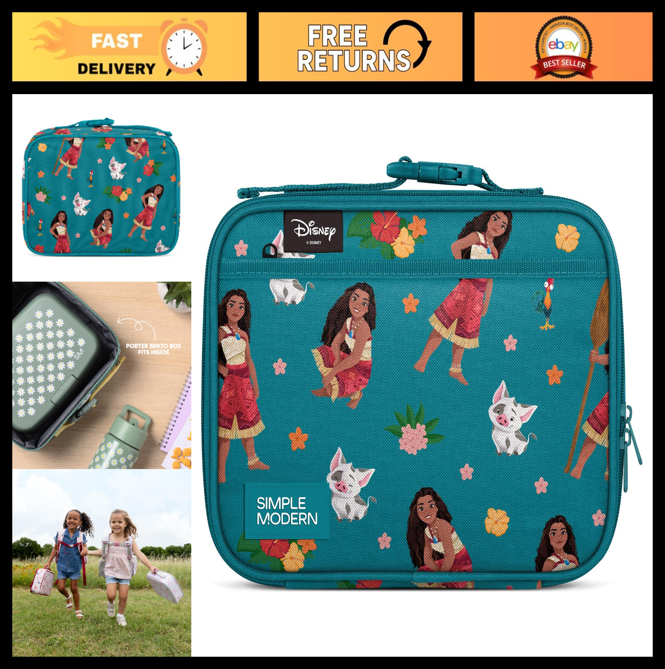 Disney Moana Kids Lunch Box & Insulated Bag | Cute Bento Box for School, Toddler0