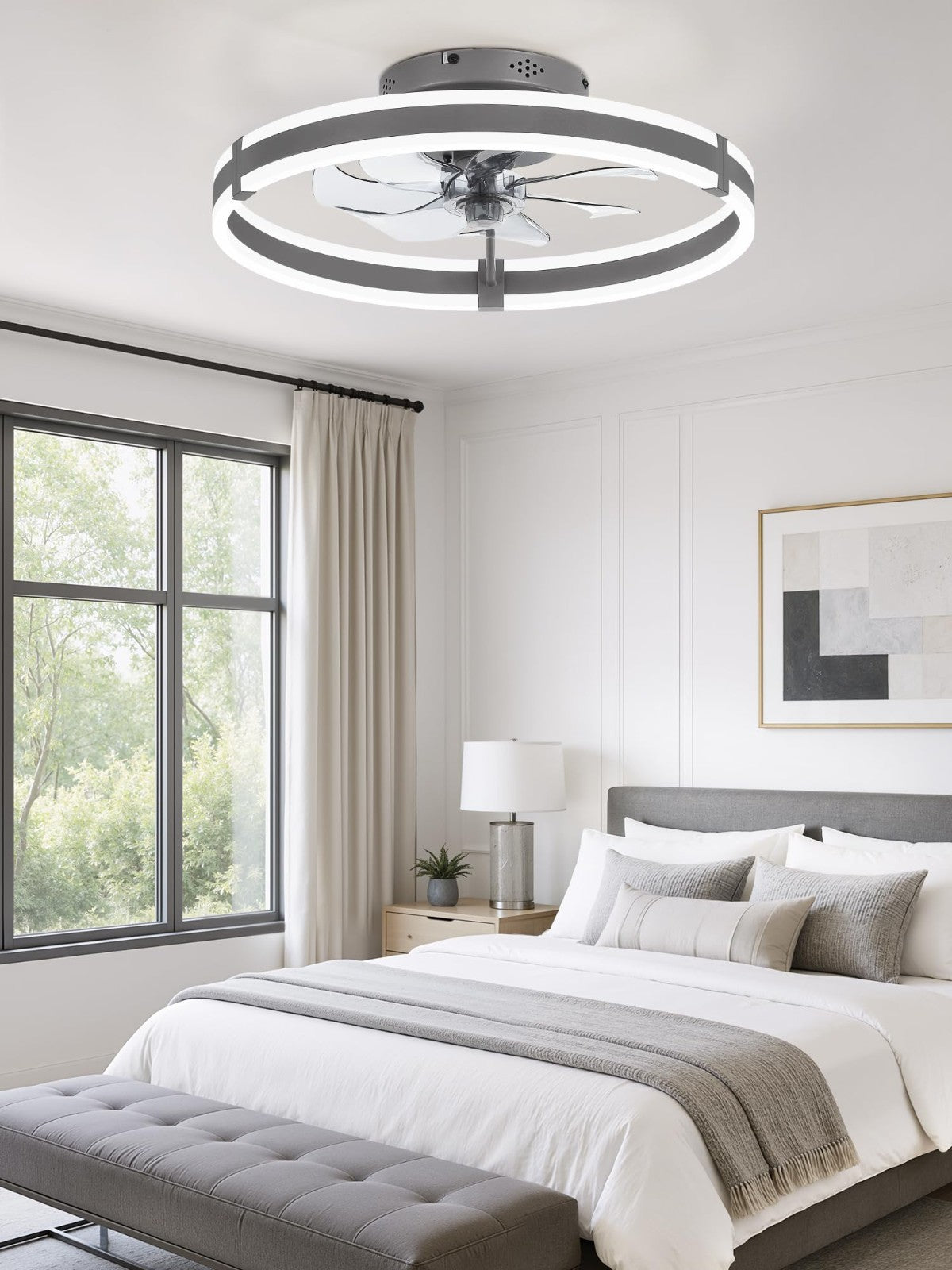 Low Profile 19.7'' Ceiling Fan with Lights & Remote, Dimmable LED, Quiet DC Moto6