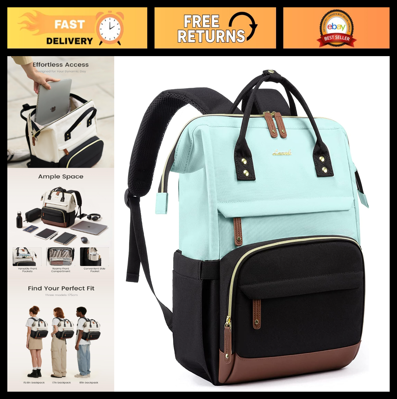 Stylish 15.6" Laptop Backpack for Women, Waterproof Large Capacity Work & Travel0