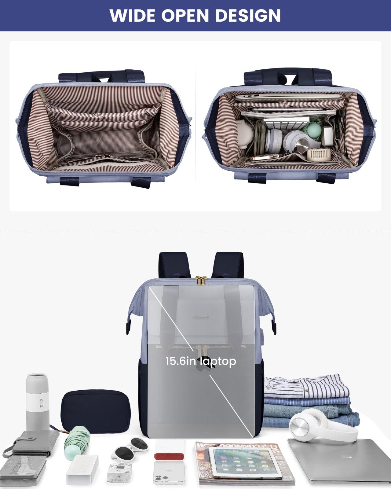 Stylish 15.6" Laptop Backpack for Women, USB Port, Waterproof Travel Bag, Organi7