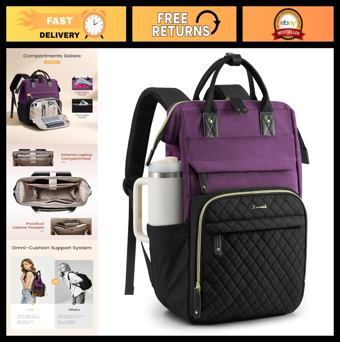 Quilted Laptop Backpack for Women   Stylish Work, Teacher, Nurse Purse Bag0