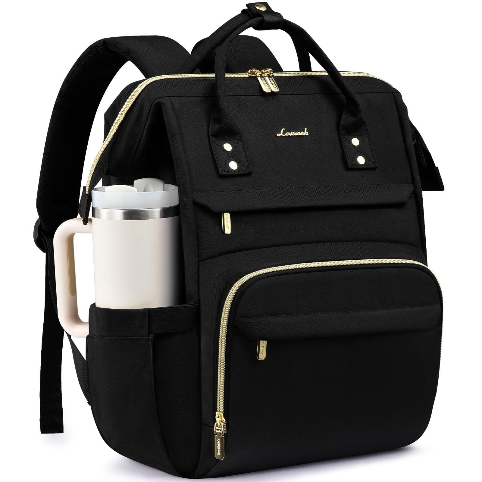 Stylish Waterproof Laptop Backpack for Women, 15.6" Travel Bag with Tumbler Hold1