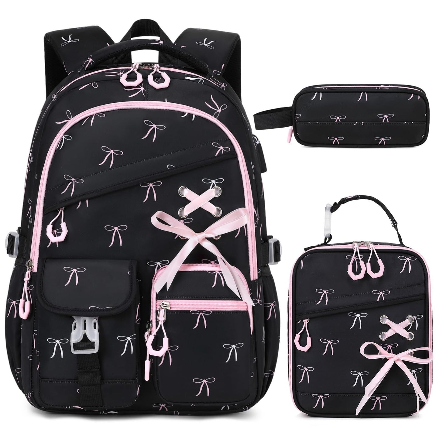 3PCS Girls School Backpack Set with Lunch Box & Pencil Pouch   Stylish & Durable1