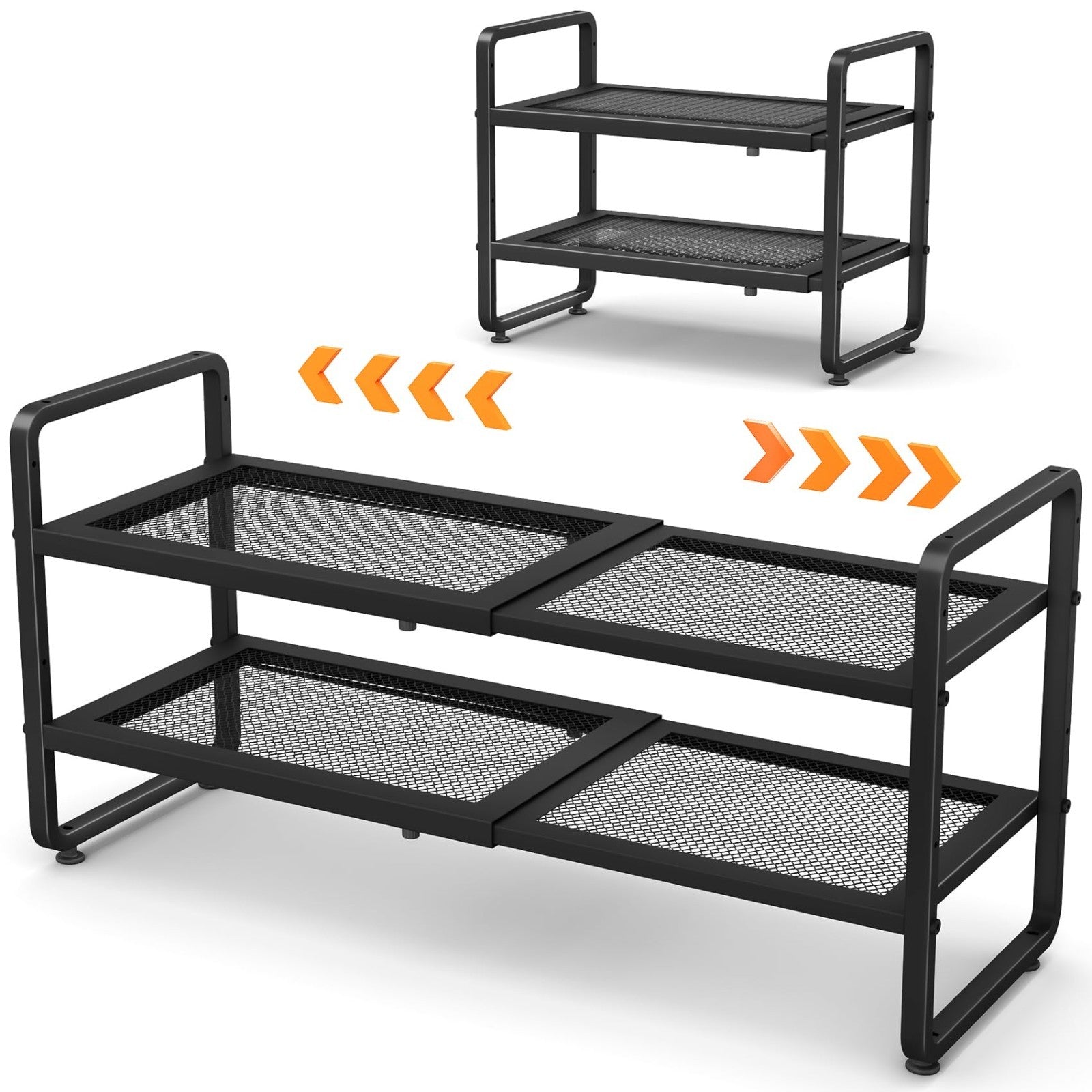 Expandable 2 Tier Metal Shoe Rack   Adjustable Height, Stackable, Fits Small Spa8