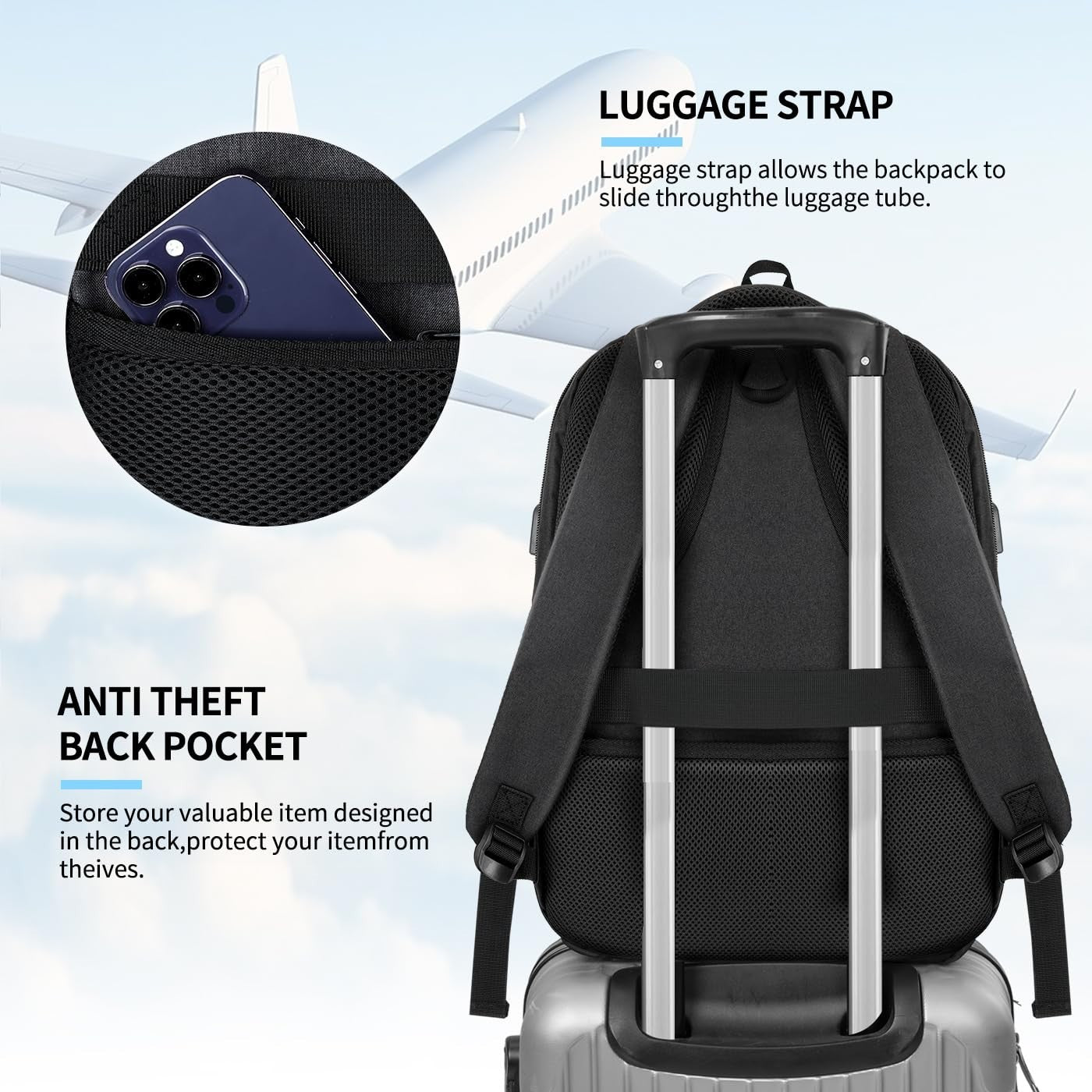 Travel Laptop Backpack for Men, Water Resistant School Bookbag, Fits 15.6" Lapto5
