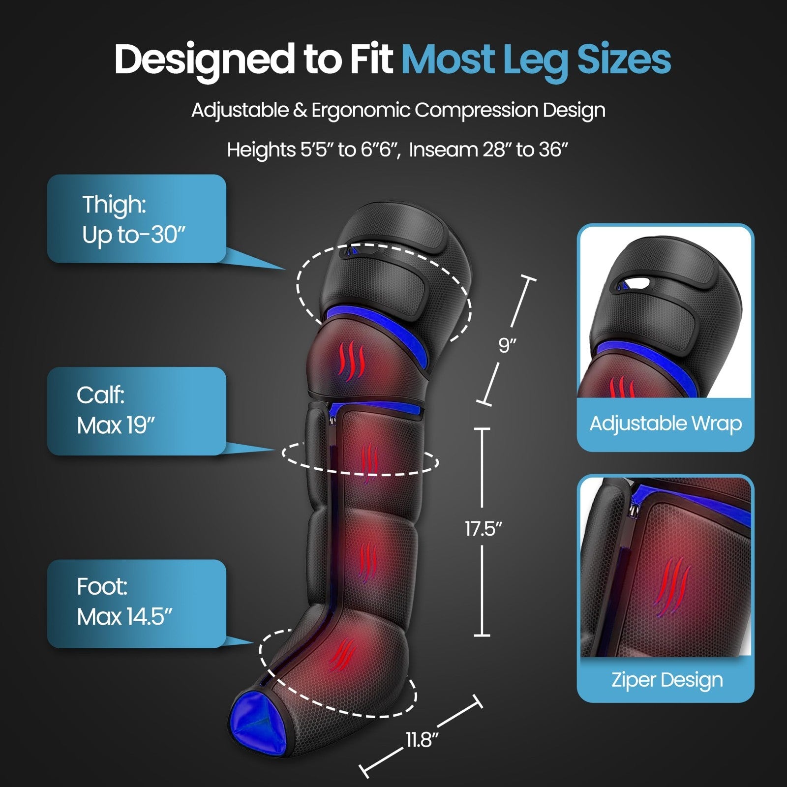 Leg Massager with Heat & Compression for Pain Relief, Circulation Boost, 9 Inten3