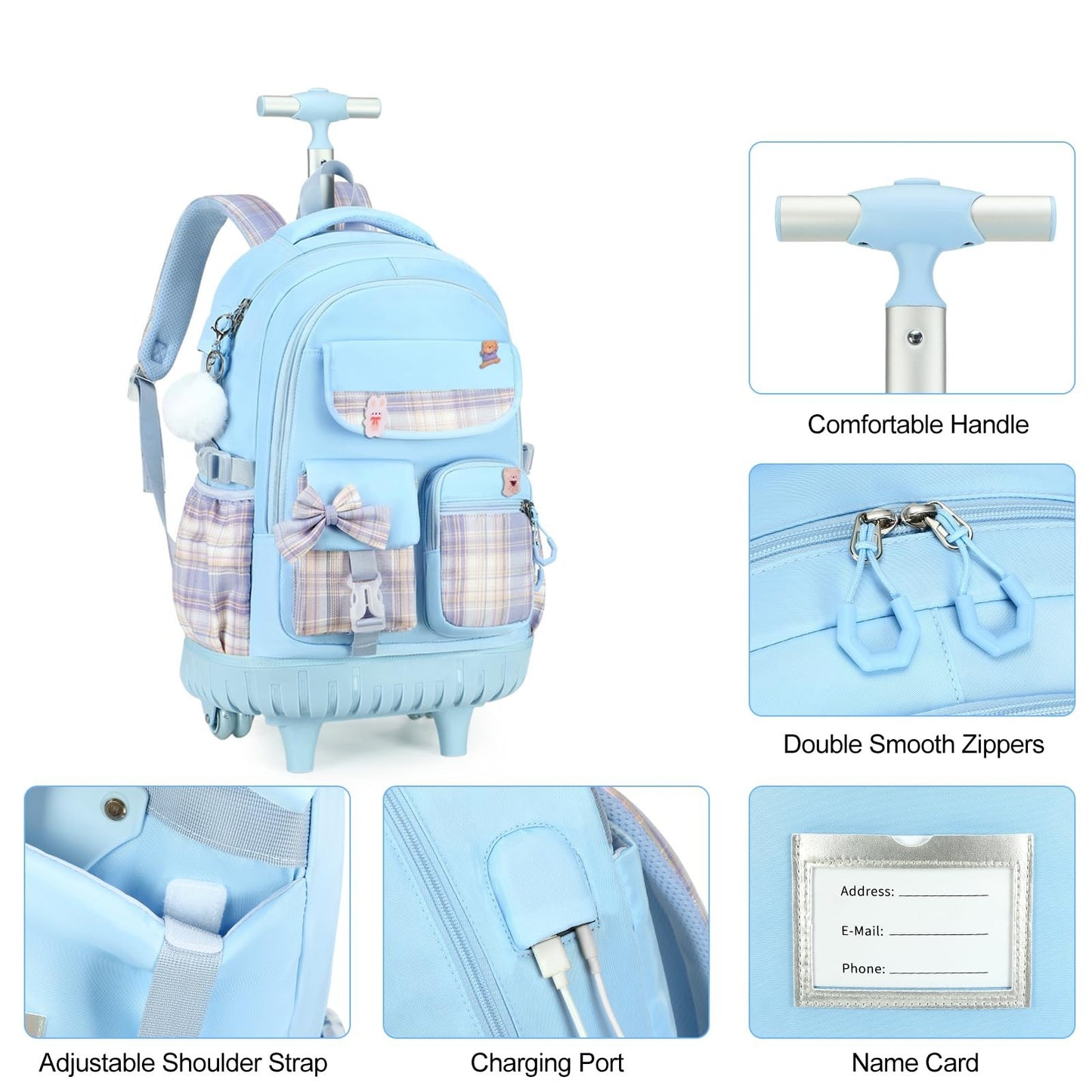 Rolling Backpack for Girls   Wheeled School Bag with Lunch Bag & Pencil Pouch, B5