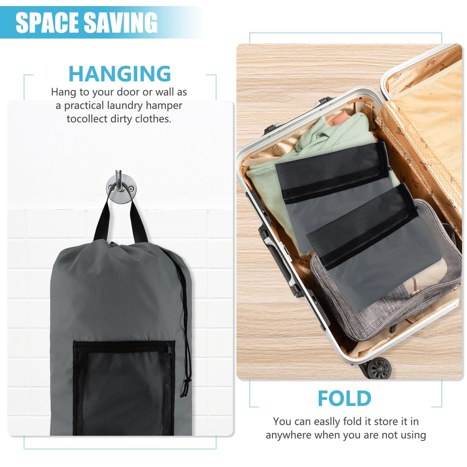 Extra Large Travel Laundry Bag Backpack - 2PCS with Mesh Pocket & Adjustable Str3