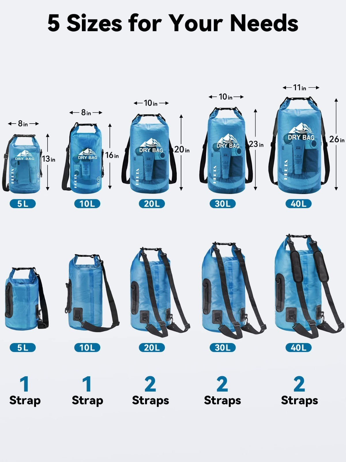 Waterproof Dry Bag Backpack for Travel, Kayaking, Boating, Camping - 5L/10L/20L/2