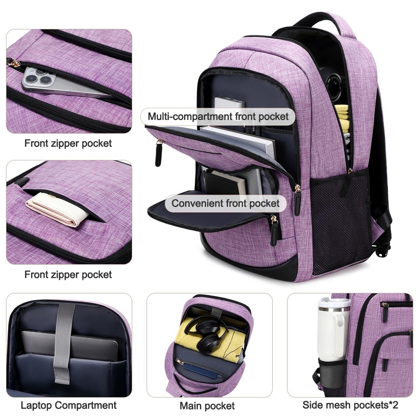 40L Travel Backpack for Men & Women, TSA Approved Carry-On, Fits 17" Laptop, Pur3