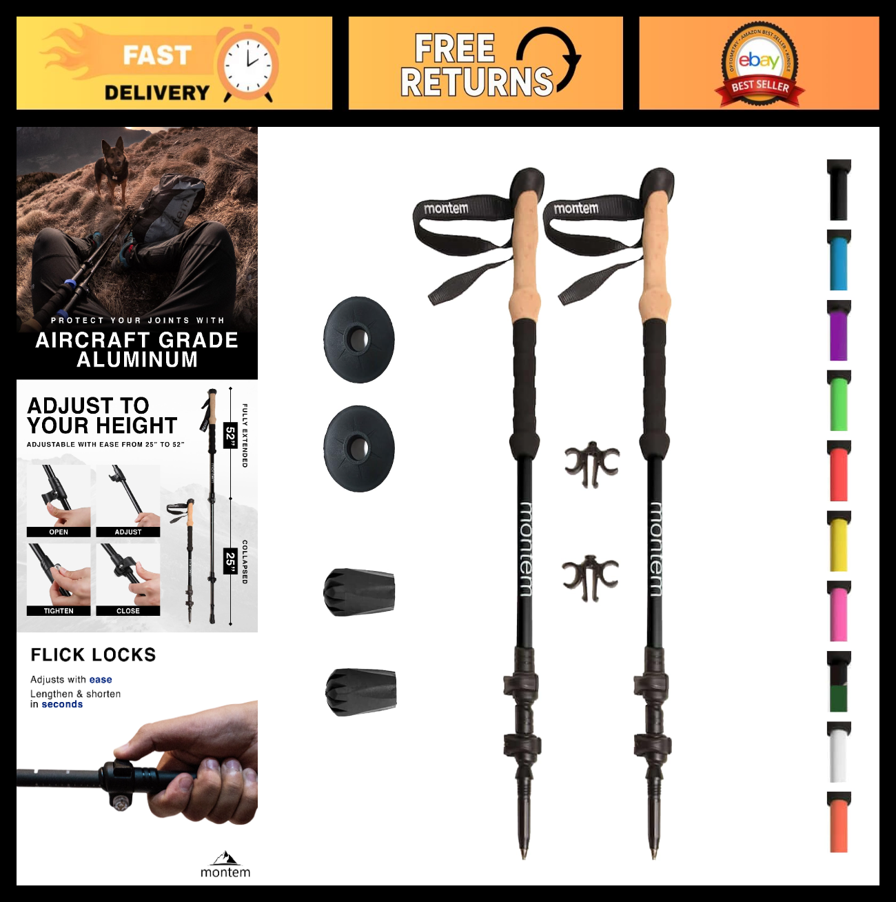 Collapsible Lightweight Hiking Poles - Quick Lock, Weather-Resistant, 2-Pack0