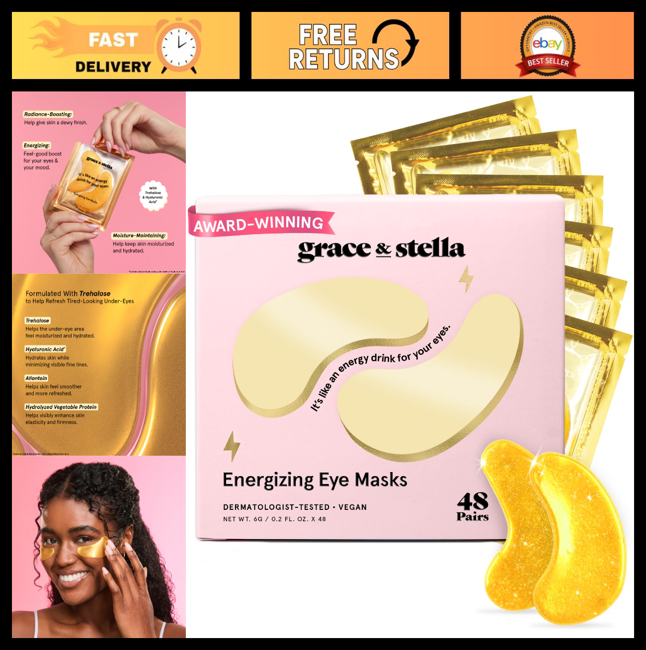Under Eye Gel Masks - 48 Pairs for Dark Circles, Puffiness, Wrinkles - Vegan Gif0