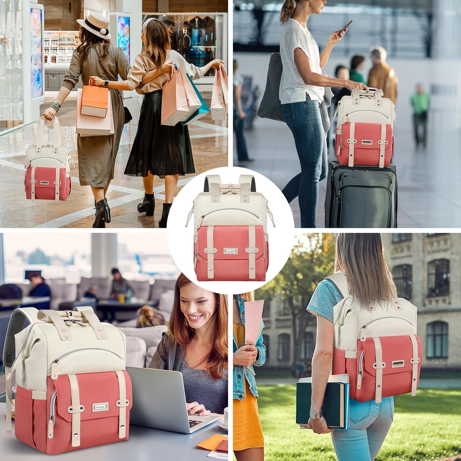 Stylish Laptop Backpack for Women, 15.6" Water Resistant Travel Bag with RFID Po4