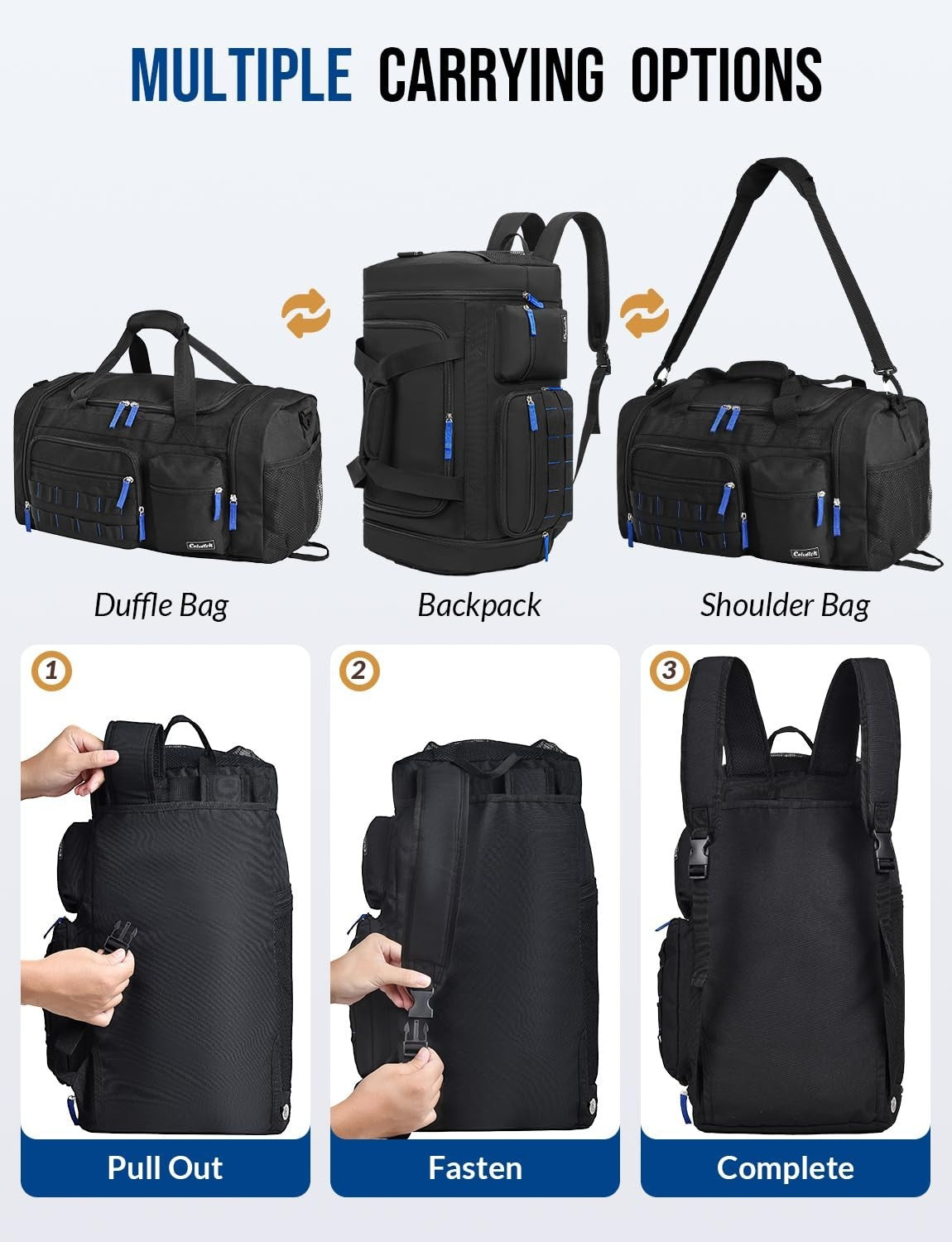 3-in-1 Gym Bag for Men & Women, 39L Sports Duffel, Weekend Travel Backpack, Wet4