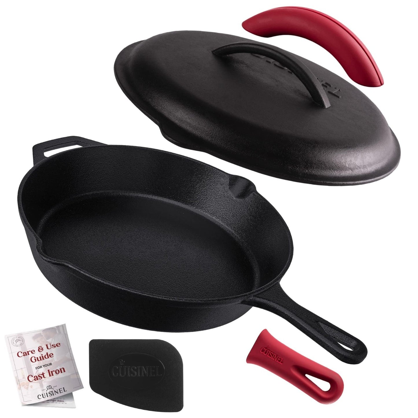 12-Inch Pre-Seasoned Cast Iron Skillet with Lid - Versatile Frying Pan Set for O1