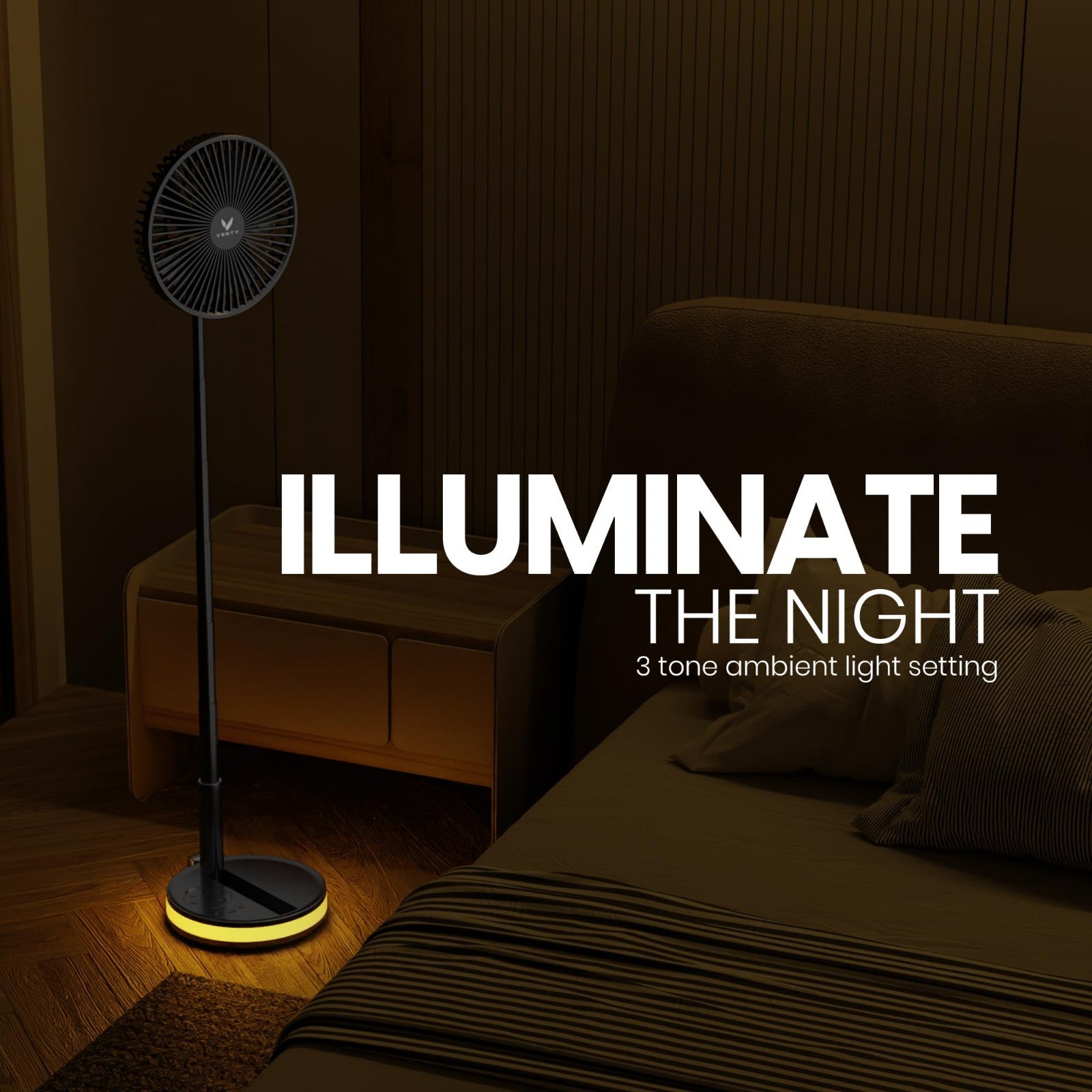 Portable Wireless Battery Operated Fan   4 Speeds, LED Light, Remote & Carry Cas4