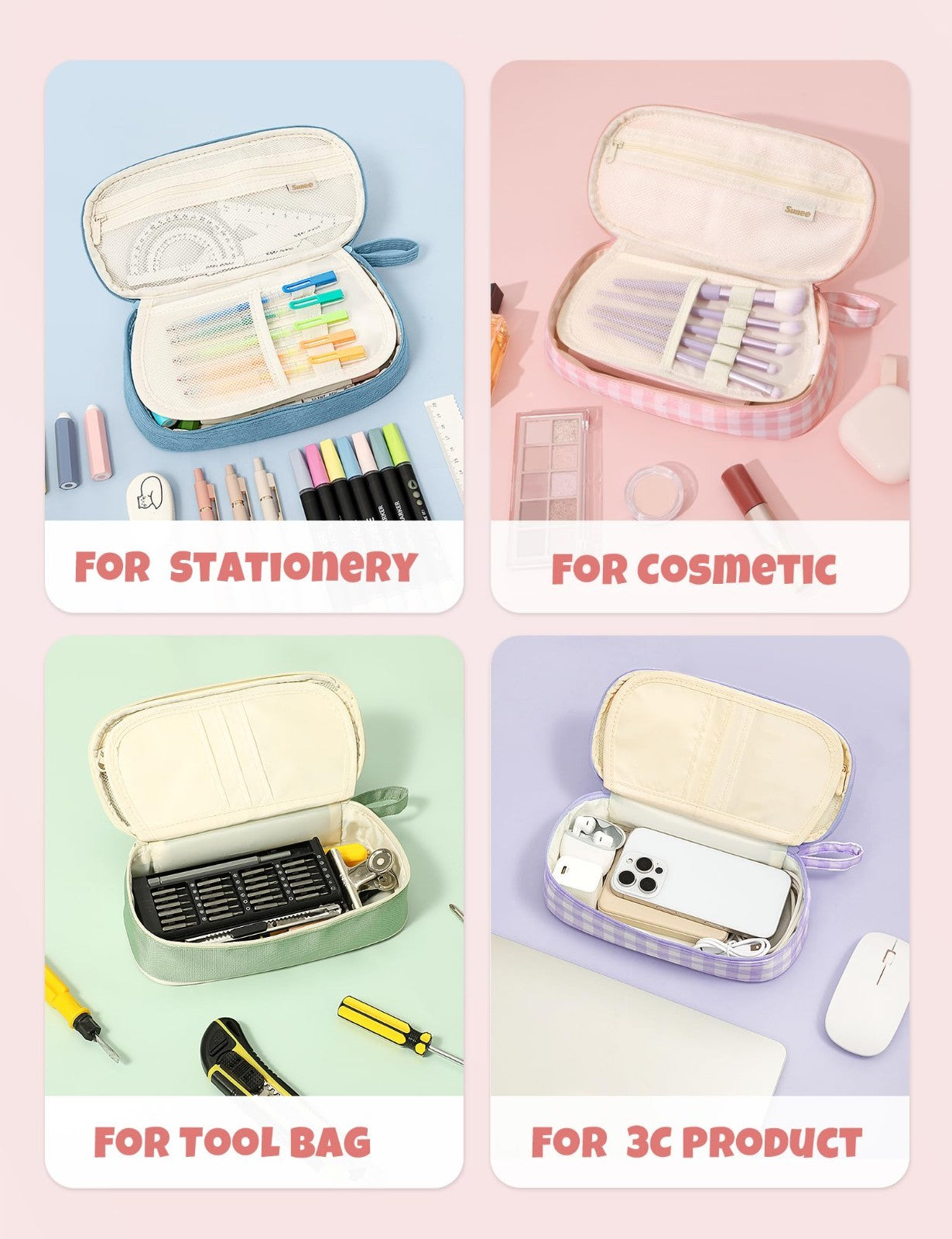 Cute Large Pencil Case, Aesthetic Zipper Pen Pouch, Kawaii Stationery Organizer,7