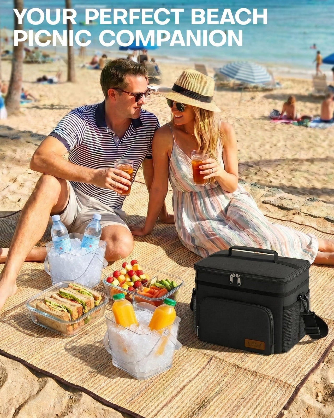 Insulated Lunch Box Cooler Bag   Leak Proof, 9L, 4 Pockets, Adjustable Strap   I1