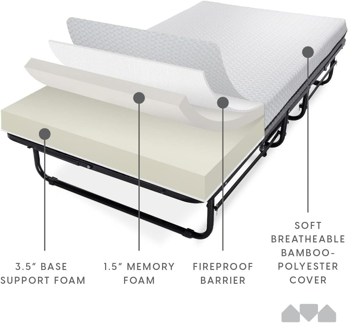 Deluxe Twin Folding Bed with Memory Foam Mattress   Portable, Rollaway, Space Sa6