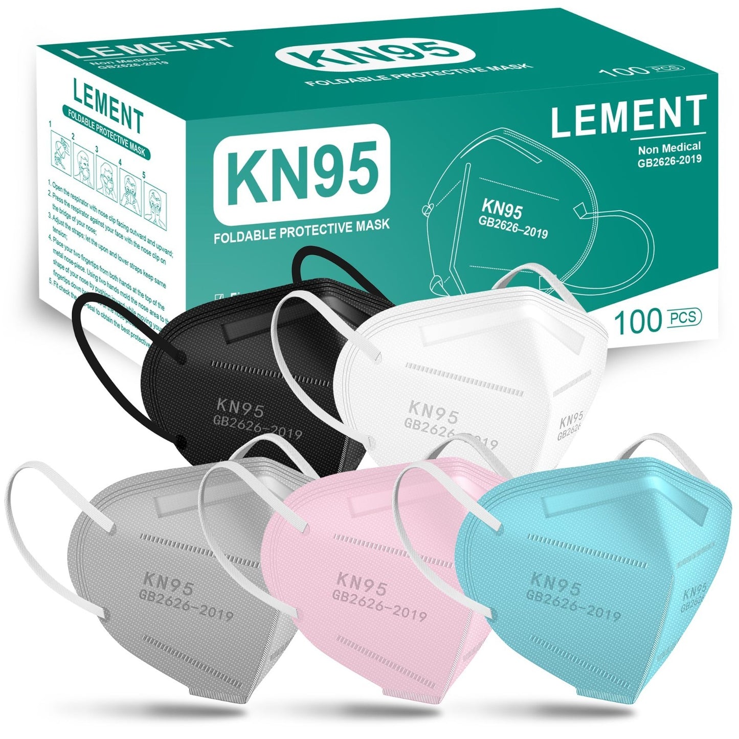 100 Pack KN95 Face Masks   Breathable Disposable Dust Masks for Adults, 5 Colors1