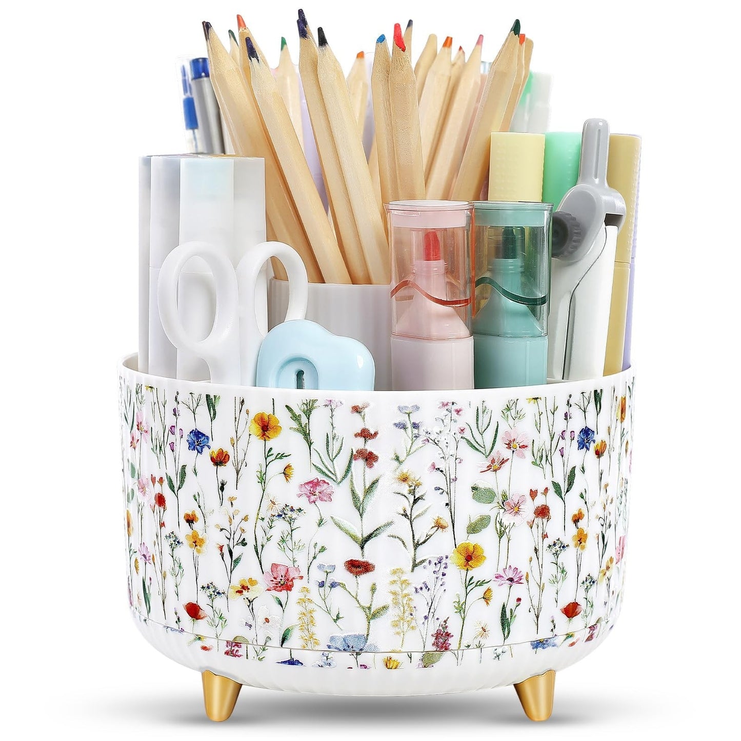 360° Rotating Desk Organizer   Dual Purpose Pen Holder, 5 Slot Pencil Cup for Of1