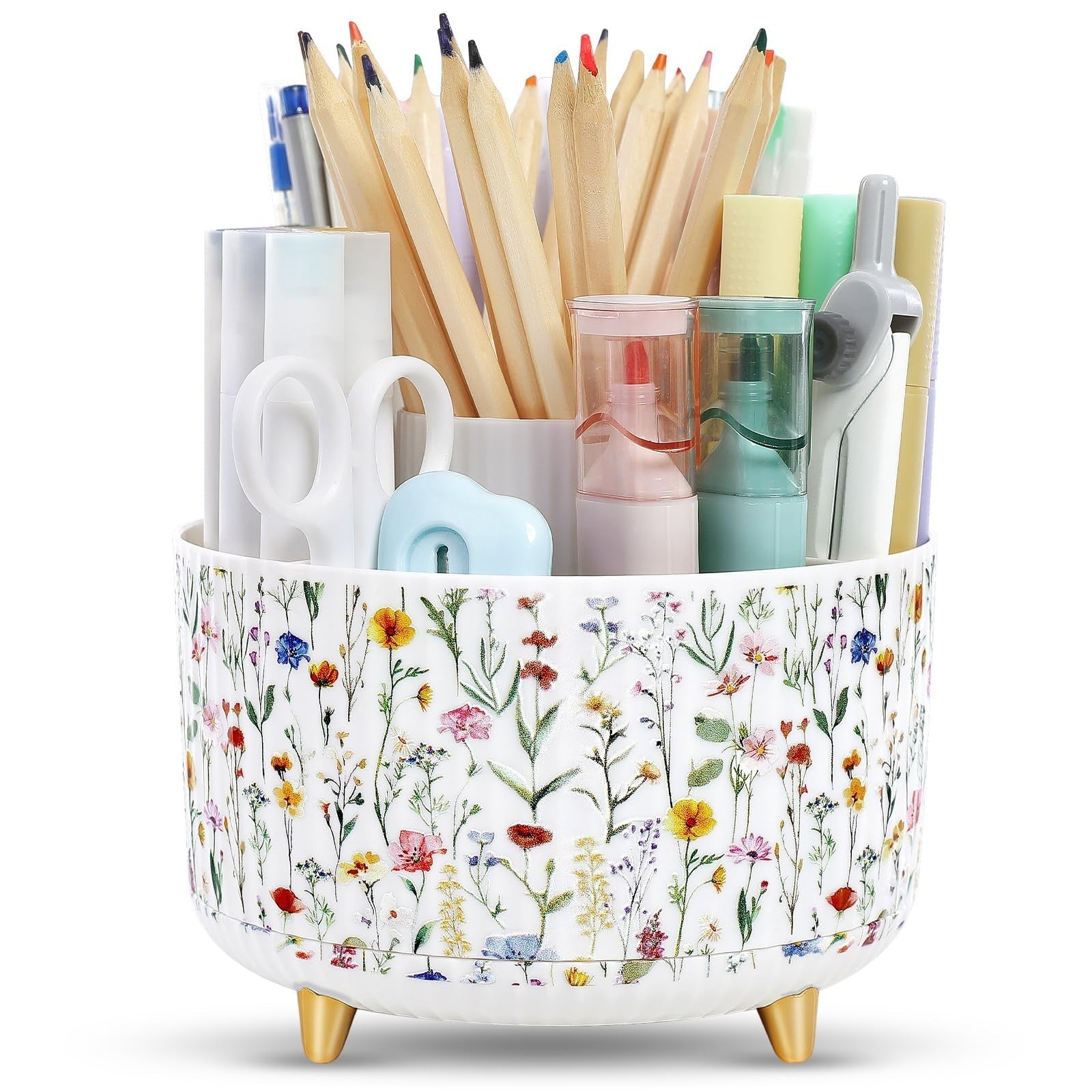 360° Rotating Desk Organizer   Dual Purpose Pen Holder, 5 Slot Pencil Cup for Of1