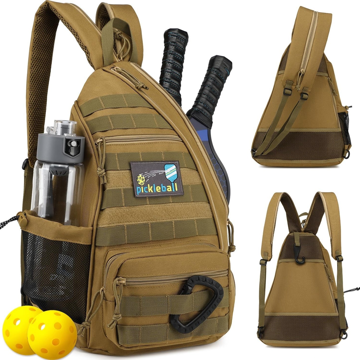 Tactical Pickleball Backpack - Adjustable Sling Bag with Fence Hook & Water Bott1