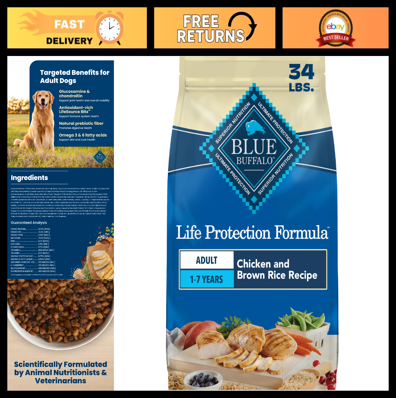 Premium Chicken Adult Dry Dog Food, 34 lb   Life Protection Formula, Healthy Nut0