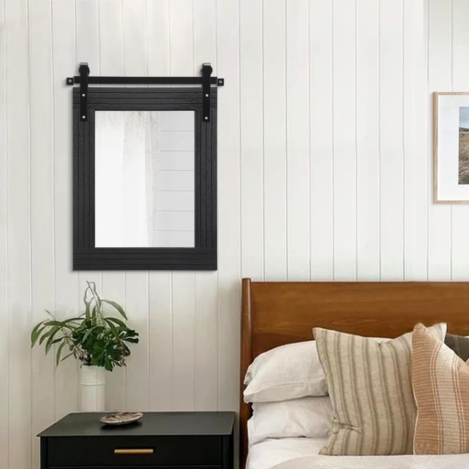 Large Black Framed Rectangle Wall Mirror - Barn Door Style for Bathroom, Bedroom4
