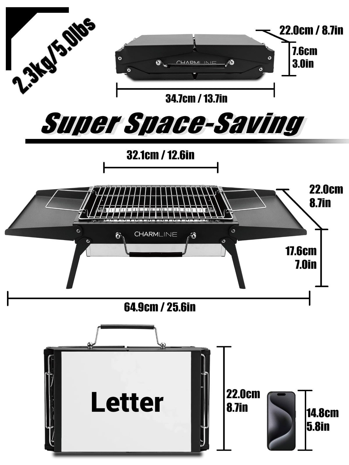 Compact 14x9" Foldable Charcoal Grill - Portable BBQ for Camping, Picnics, Beach2