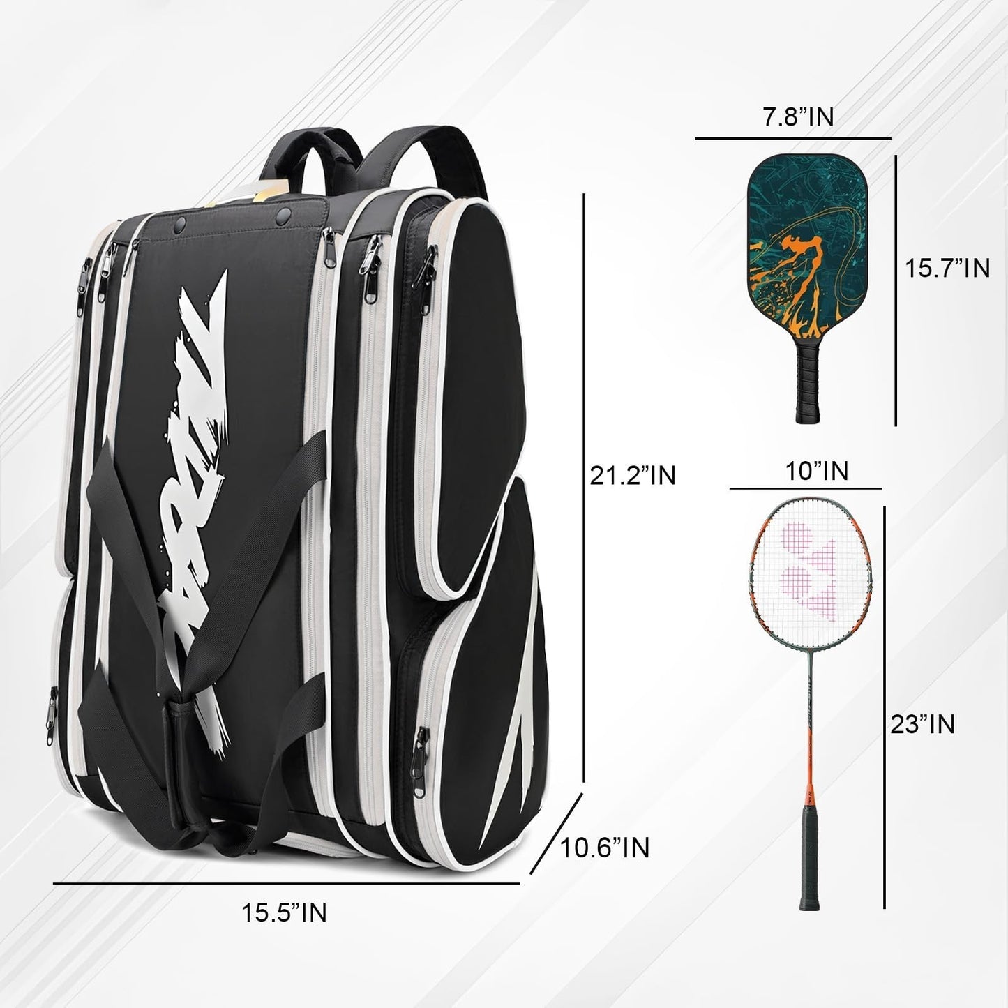 Large Pickleball Paddle Bag for 4 Paddles, Accessories, Shoe Compartment & Hook5