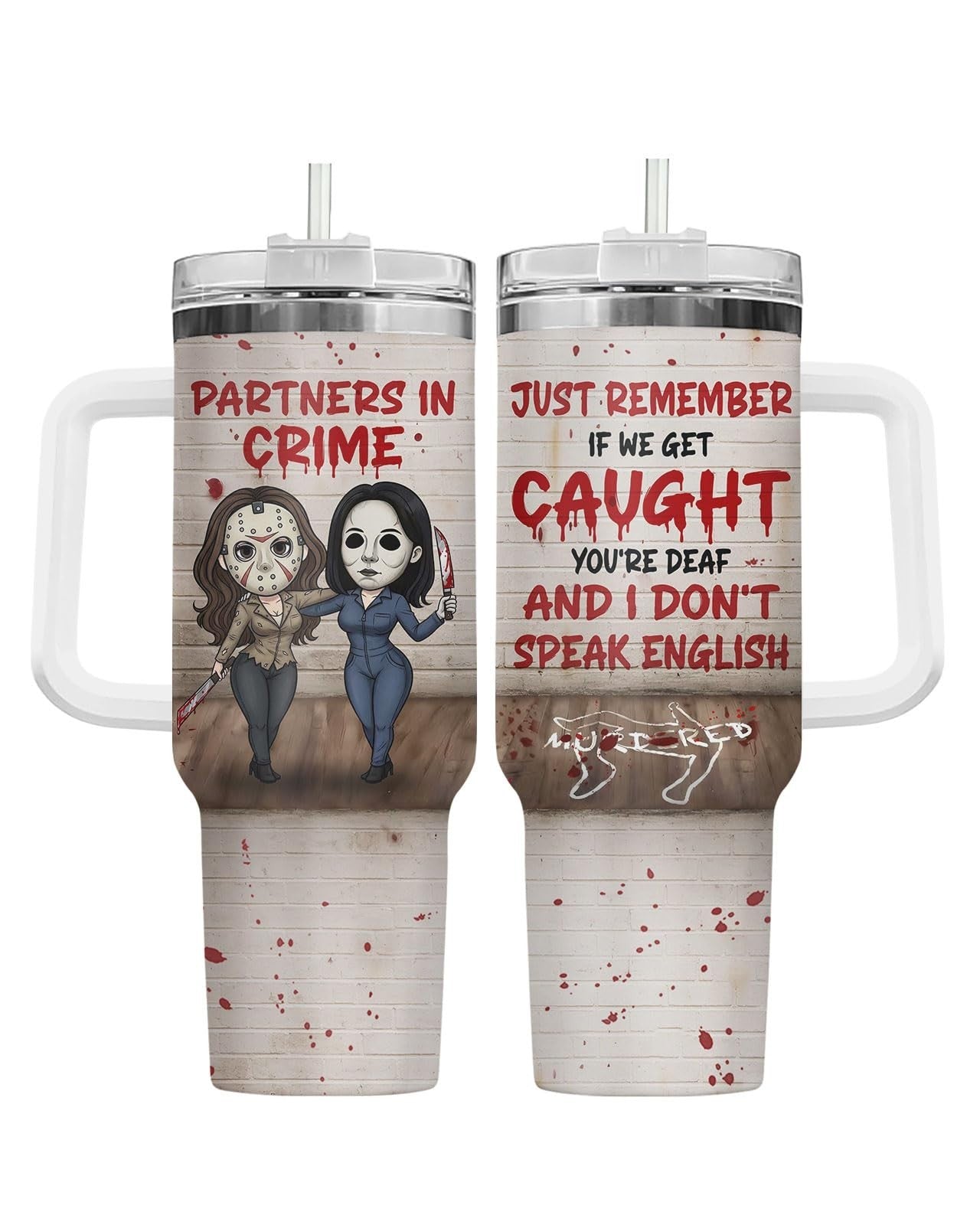 Funny 40oz Horror Tumbler with Handle   Spooky Best Friend Coffee Mug Gift1