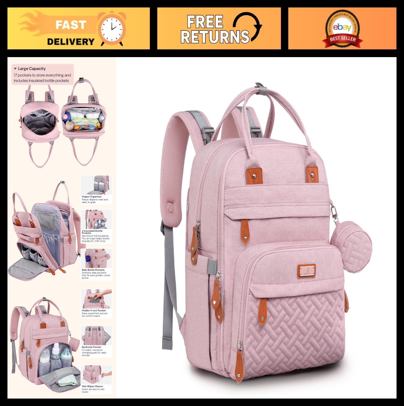 Multi Function Water Resistant Diaper Bag Backpack   Baby Travel Tote with Chang0