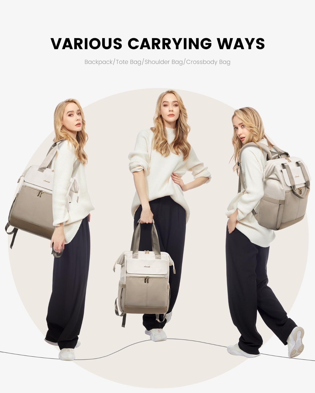Stylish 15.6" Laptop Backpack for Women, USB Port, Waterproof Travel Bag, 2PCS6