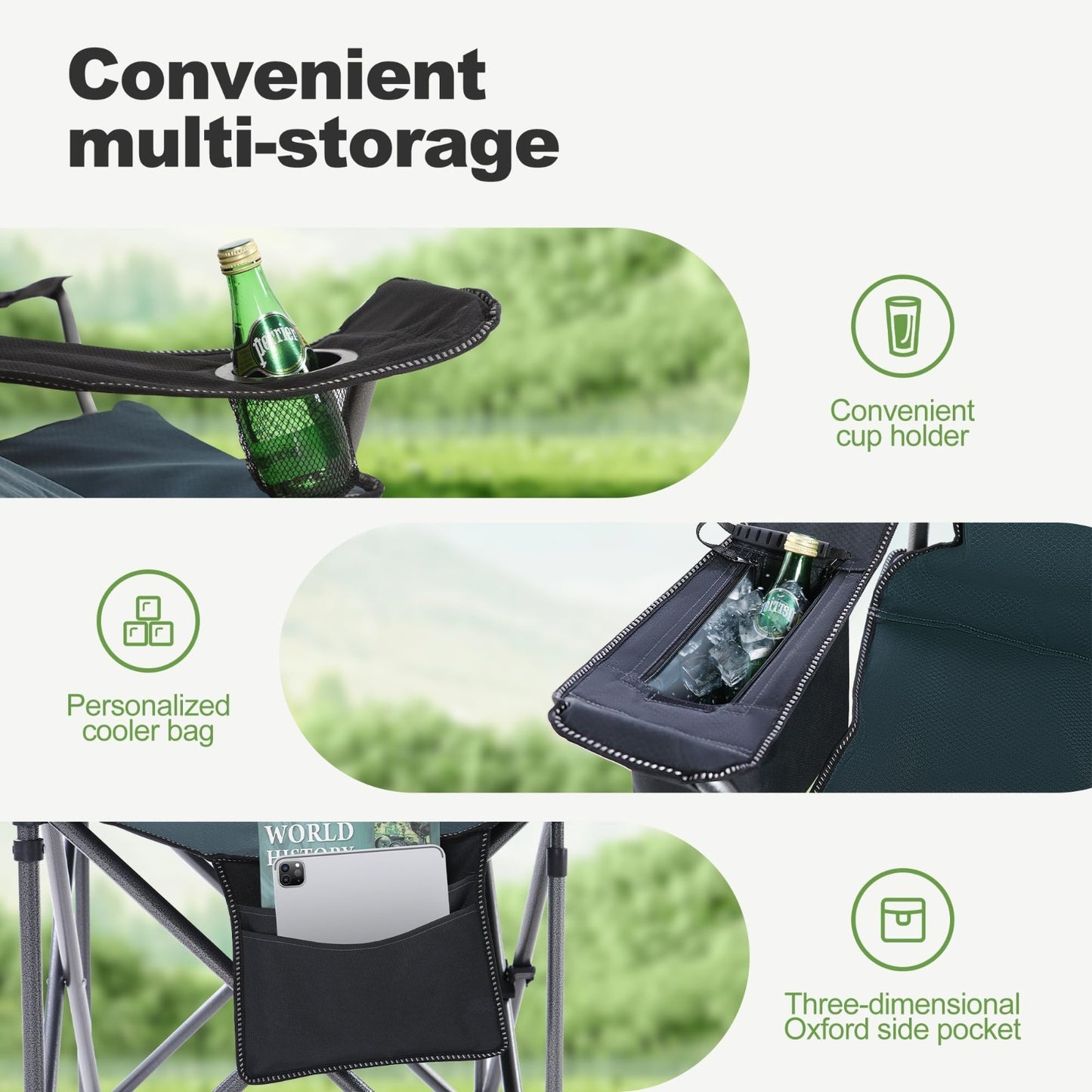 Oversized Portable Folding Camping Chair - Heavy Duty Padded, 450LBS Support, Cu5