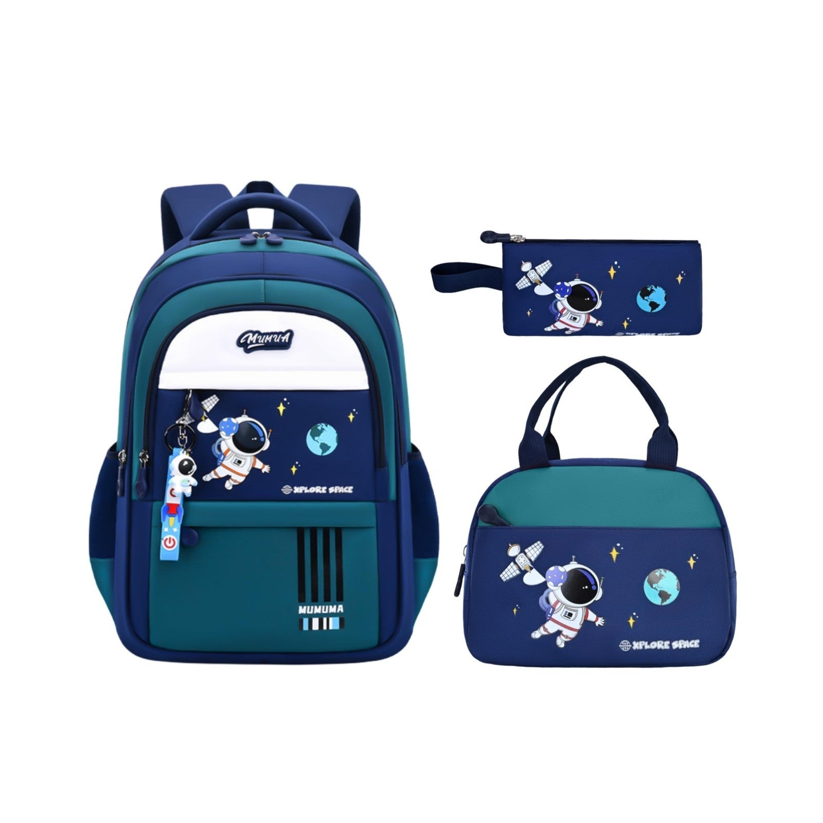 3pcs Boys Lightweight Astronaut Backpack & Lunch Box Set for School, Green1