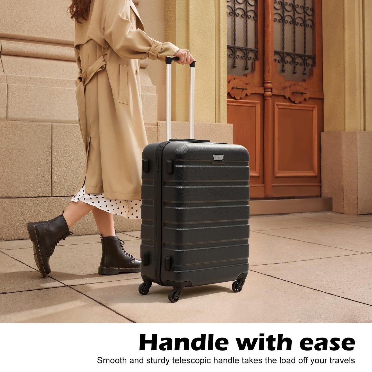 Lightweight 3-Piece Hardshell Luggage Set, 360° Spinner Wheels, TSA Lock, Black2