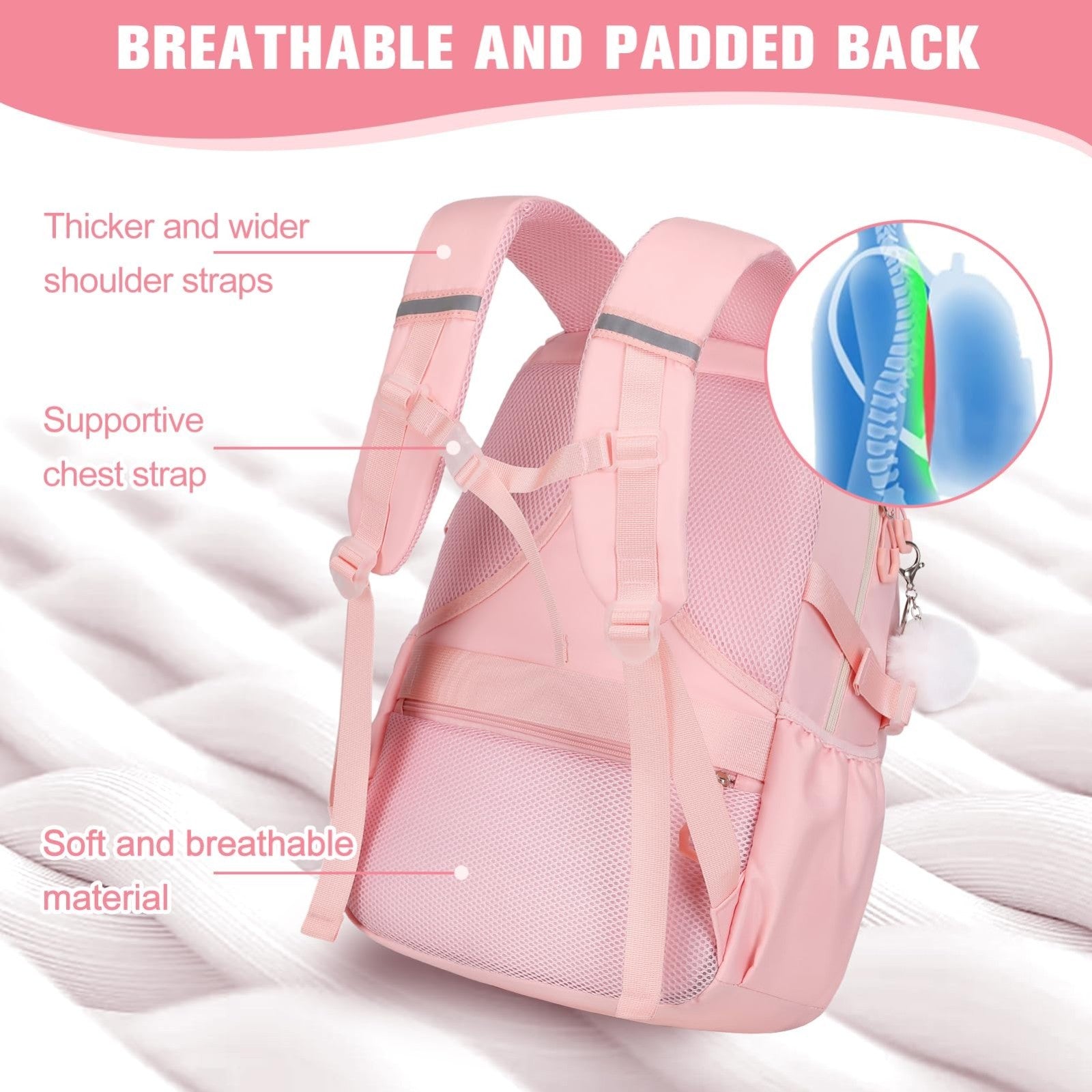 Cute Bow Backpack for Girls, School Bag Set with Lunch Bag & Pencil Case4