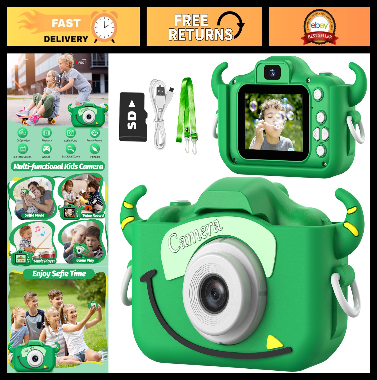 Kids Digital Camera for 3 8 Year Olds, Cartoon Soft Cover, Video Camcorder Gift0
