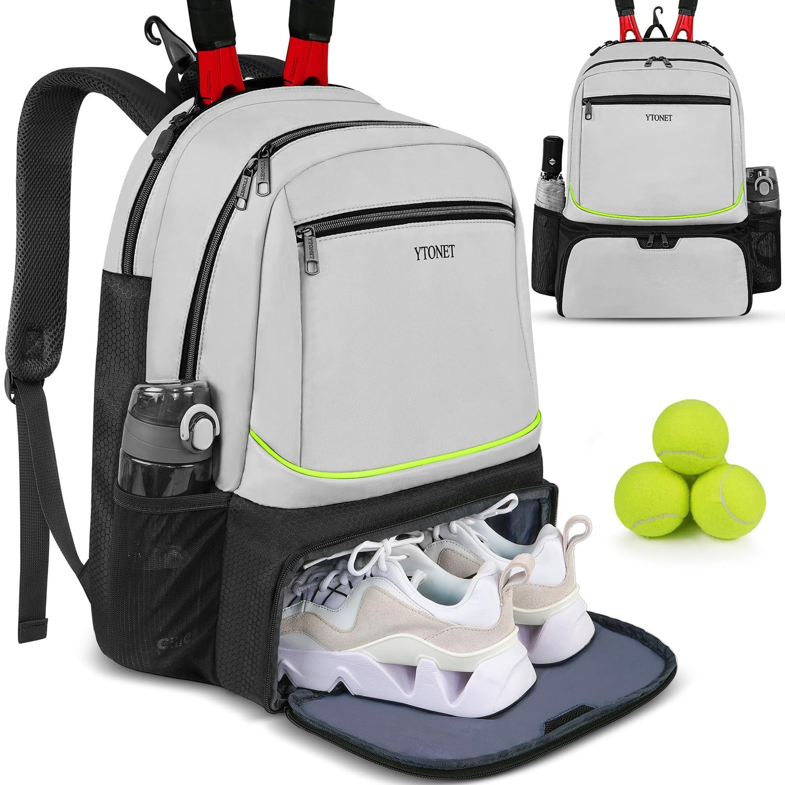 Insulated Tennis Backpack for 2 Rackets, Ventilated Shoe Compartment, Unisex1