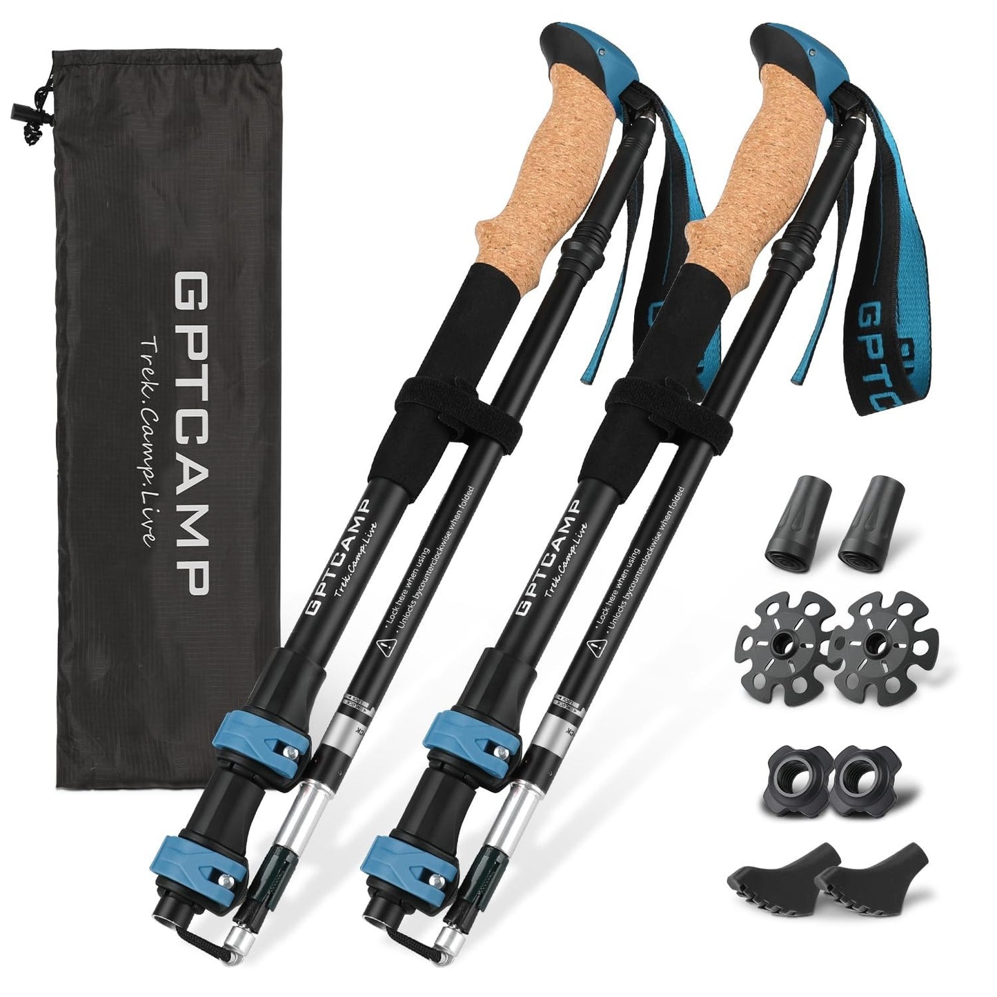 Collapsible Trekking Poles - Lightweight Adjustable Hiking Sticks, 2pc EVA Grips0