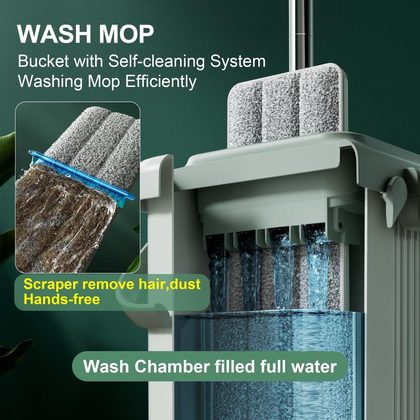 Flat Mop System with Bucket Set, Microfiber Mop for Home & Commercial Use, 3 Pad3