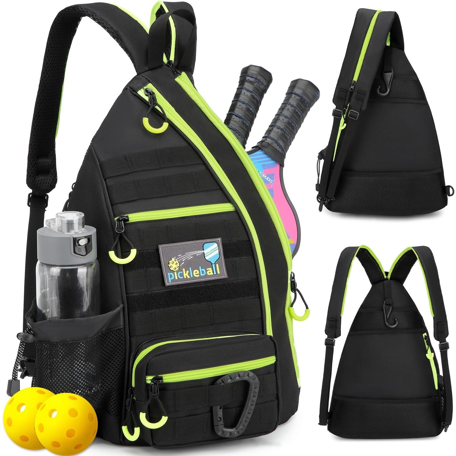 Tactical Pickleball Backpack - Adjustable Sling Bag with Water Bottle & Fence Ho1
