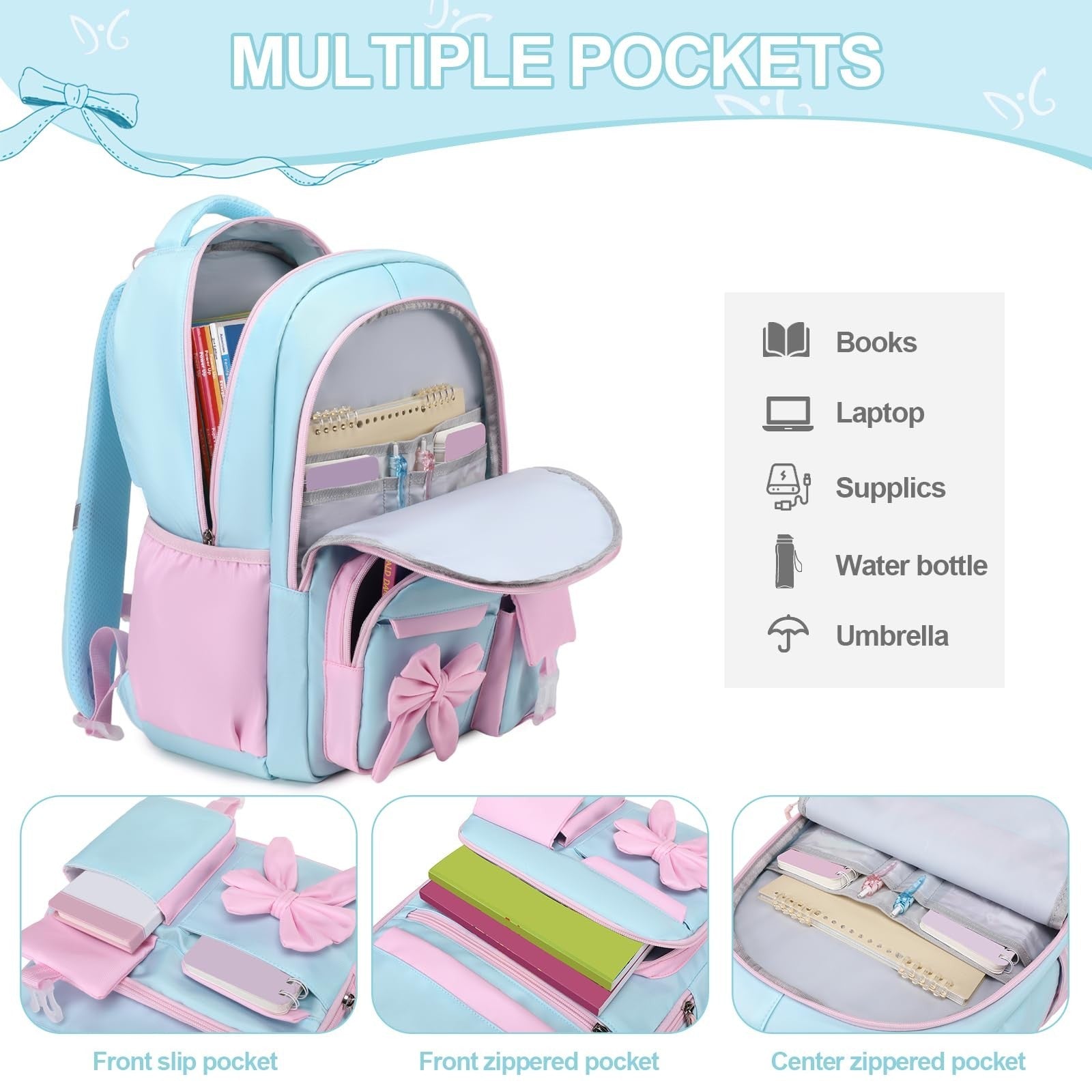 Cute Girls Backpack Set with Lunch Bag & Pencil Case   Stylish School Bag for Ki3